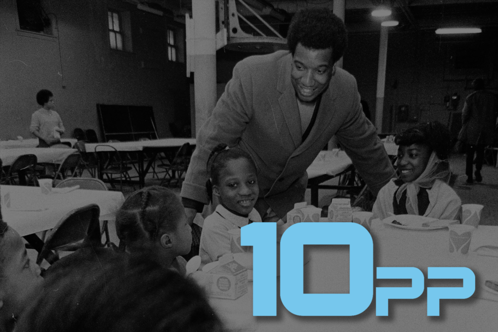 Chairman Fred Hampton working at the Black Panther Breakfast for Children Program in Chicago at Better Boys Foundation.